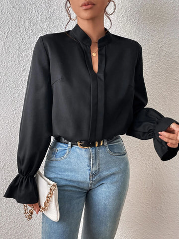 Unity Flounce Sleeve Notched Neck Bodysuit