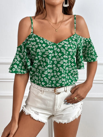 Frenchy Ditsy Floral Cold Shoulder Blouse