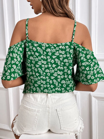 Frenchy Ditsy Floral Cold Shoulder Blouse