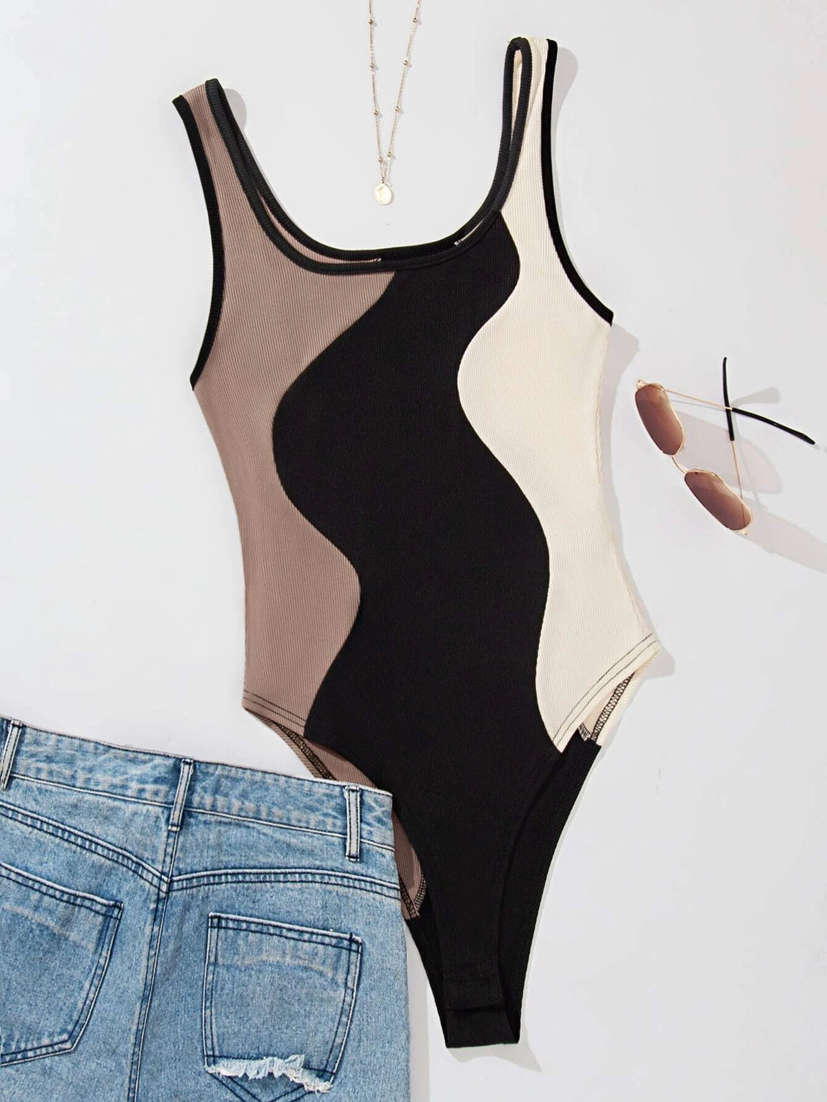 Colorblock Square Neck Bodysuit