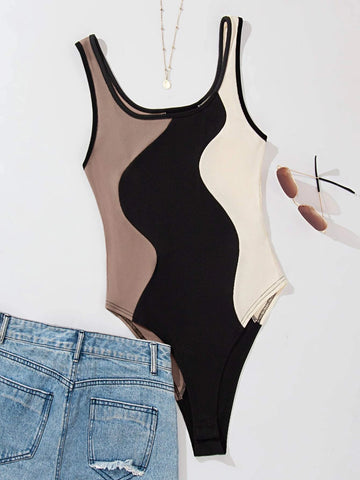 Colorblock Square Neck Bodysuit