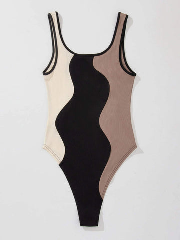 Colorblock Square Neck Bodysuit