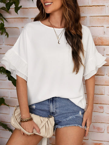 EMERY ROSE Solid Flounce Sleeve Blouse