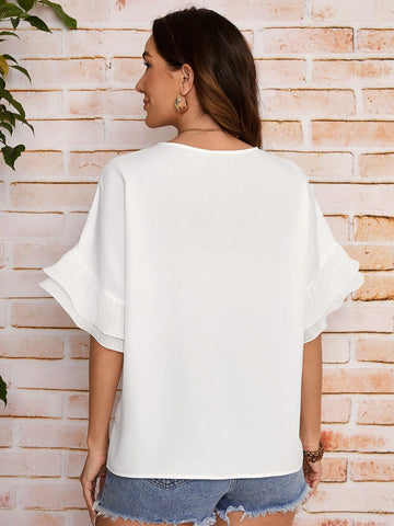 EMERY ROSE Solid Flounce Sleeve Blouse
