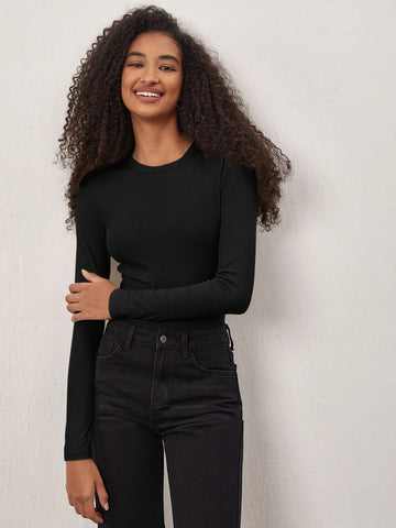 BASICS Cotton Solid Ribbed Knit Tee