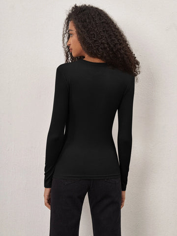 BASICS Cotton Solid Ribbed Knit Tee