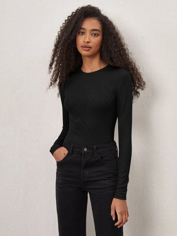 BASICS Cotton Solid Ribbed Knit Tee