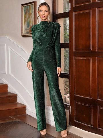 LOVE&LEMONADE Draped Collar Glitter Jumpsuit