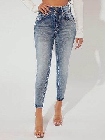 PETITE Bleach Wash Skinny Jeans
