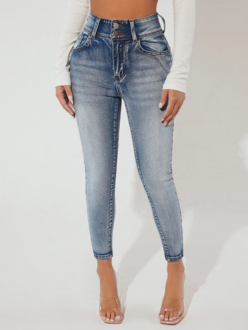 PETITE Bleach Wash Skinny Jeans