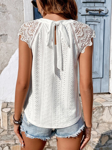 Guipure Lace Insert Tie Back Blouse