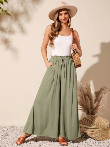 EMERY ROSE Elastic Paperbag Waist Wide Leg Pants