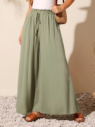 EMERY ROSE Elastic Paperbag Waist Wide Leg Pants