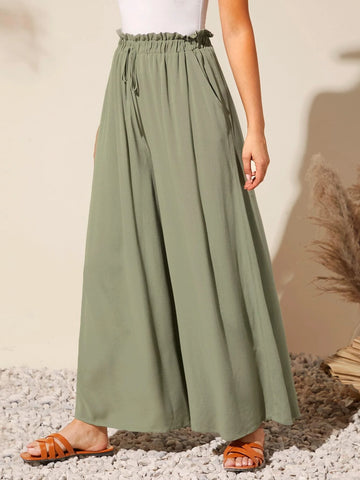 EMERY ROSE Elastic Paperbag Waist Wide Leg Pants