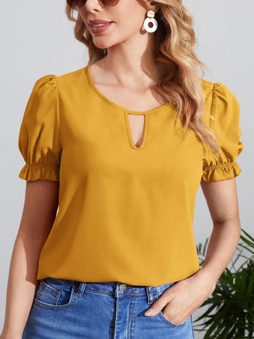 EMERY ROSE Keyhole Neck Puff Sleeve Blouse