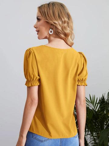 EMERY ROSE Keyhole Neck Puff Sleeve Blouse