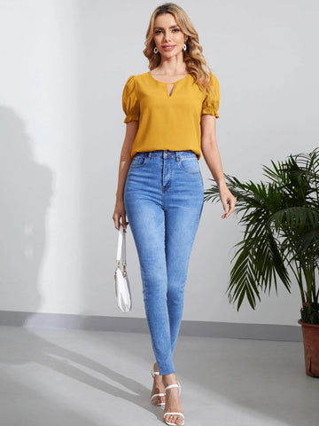 EMERY ROSE Keyhole Neck Puff Sleeve Blouse