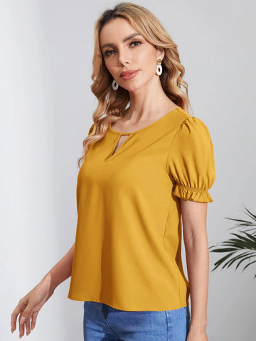 EMERY ROSE Keyhole Neck Puff Sleeve Blouse