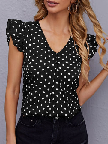 EMERY ROSE Polka Dot Ruffle Trim Blouse