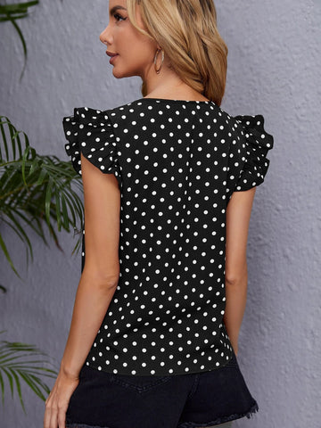 EMERY ROSE Polka Dot Ruffle Trim Blouse