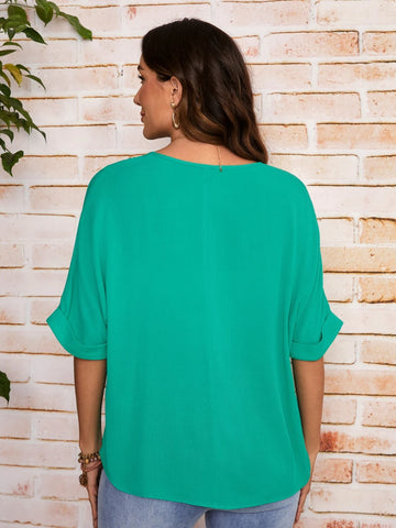 EMERY ROSE Patched Pocket Batwing Sleeve Blouse