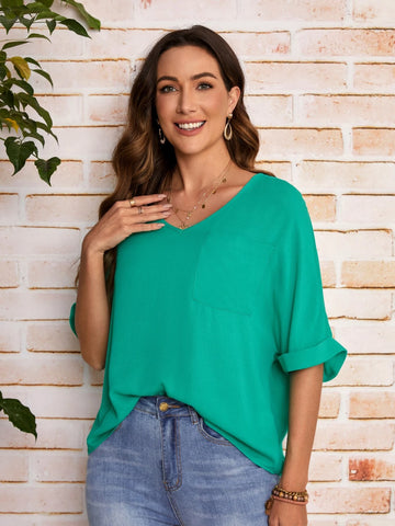 EMERY ROSE Patched Pocket Batwing Sleeve Blouse
