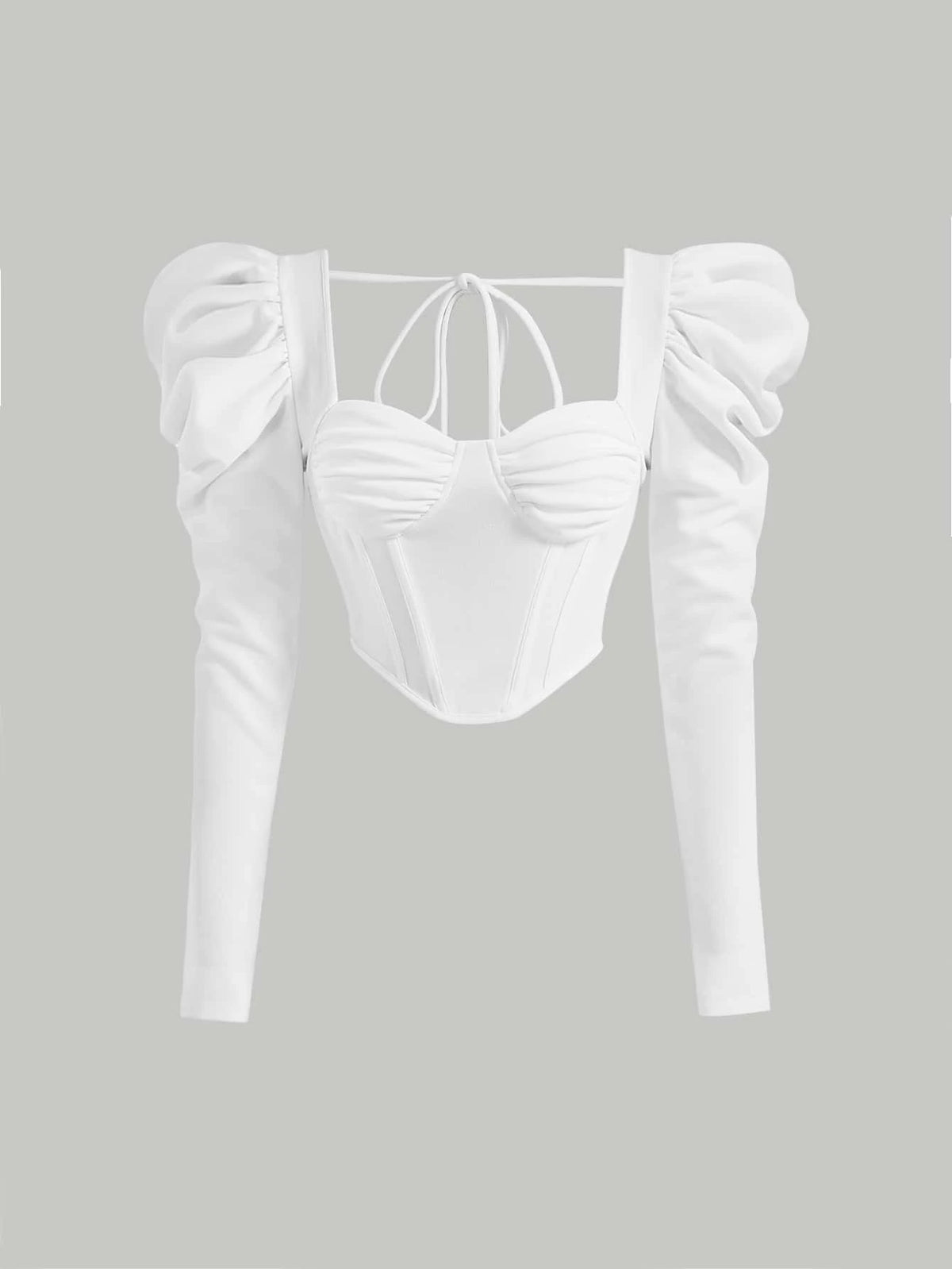 MOD Gigot Sleeve Ruched Bustier Bandana Hem Crop Top