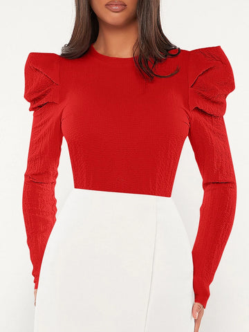 Tall Solid Gigot Sleeve Blouse