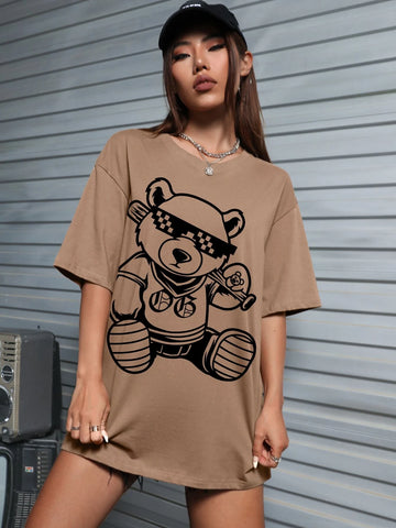 Bear Print Drop Shoulder Oversize Tee