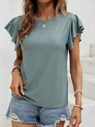 EMERY ROSE Butterfly Sleeve Round Neck Tee