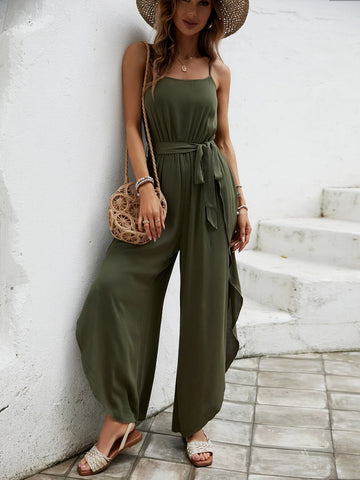 EMERY ROSE Split Thigh Belted Cami Jumpsuit