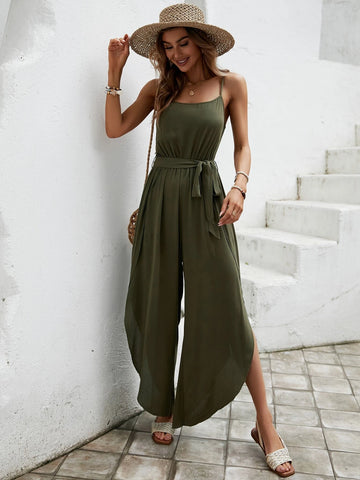 EMERY ROSE Split Thigh Belted Cami Jumpsuit