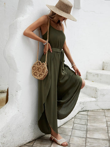EMERY ROSE Split Thigh Belted Cami Jumpsuit