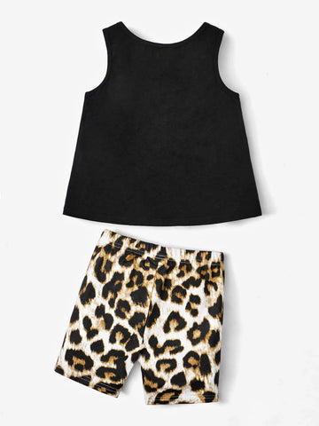Baby Leopard Patched Pocket Tank Top & Biker Shorts