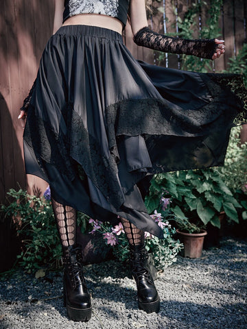 ROMWE Goth Asymmetrical Hem Contrast Lace Skirt
