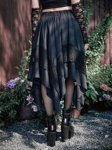 ROMWE Goth Asymmetrical Hem Contrast Lace Skirt