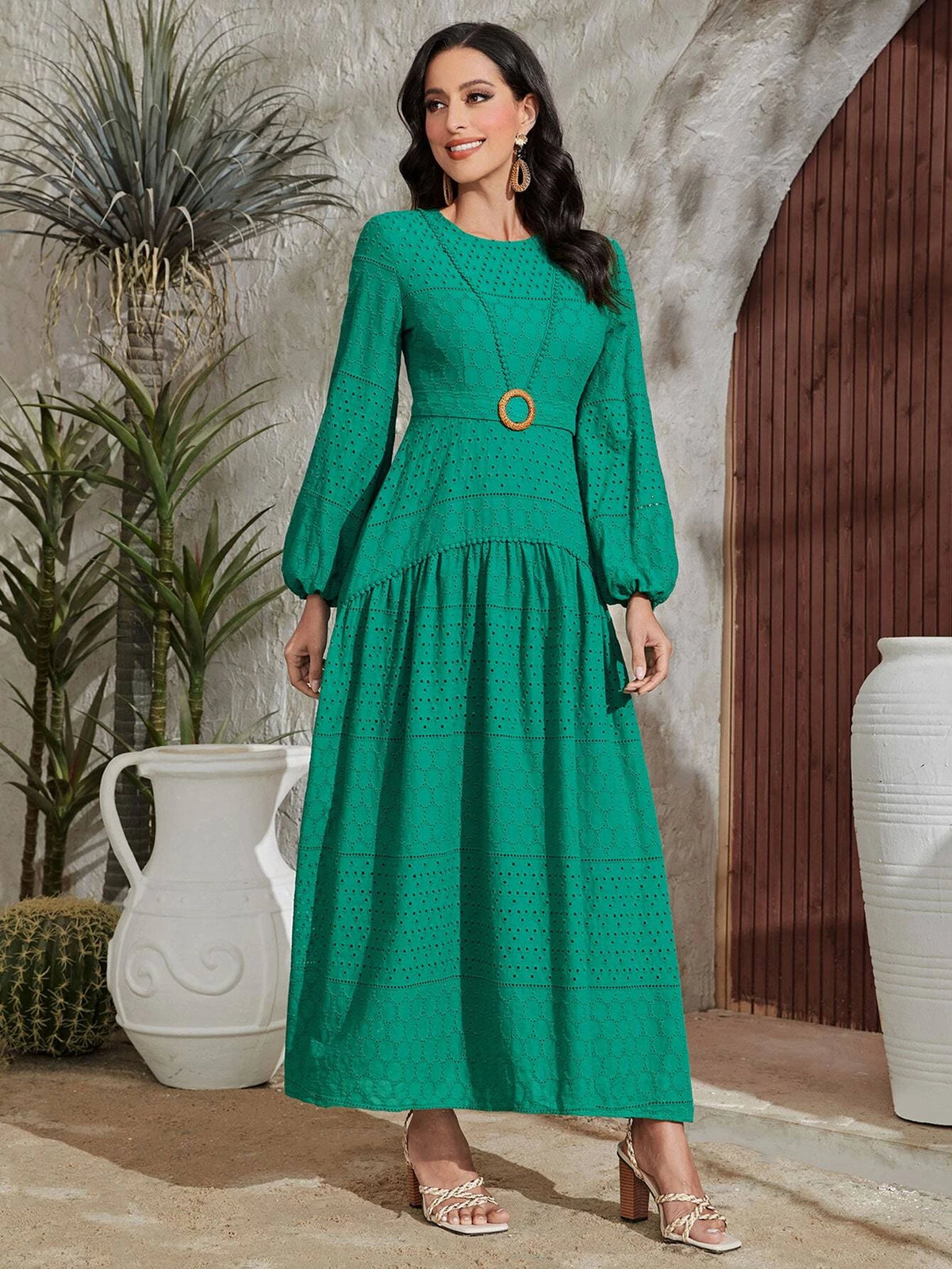 Lantern Sleeve Ruffle Hem Dress