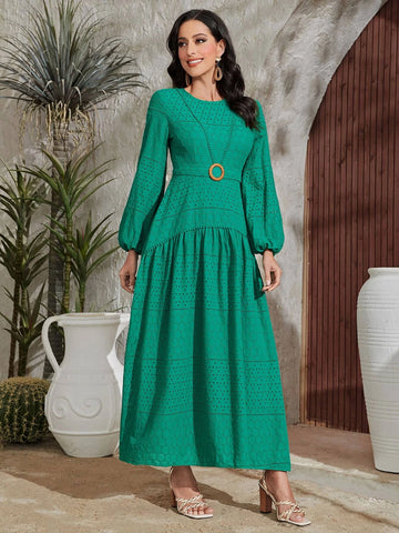 Lantern Sleeve Ruffle Hem Dress