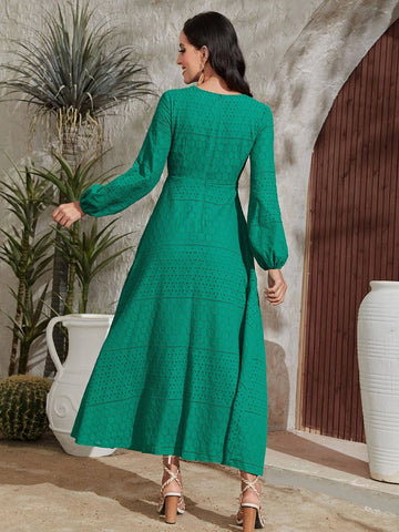 Lantern Sleeve Ruffle Hem Dress