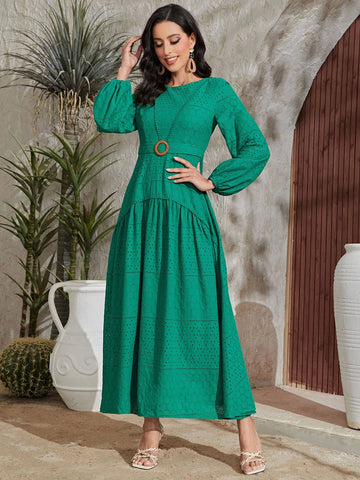 Lantern Sleeve Ruffle Hem Dress