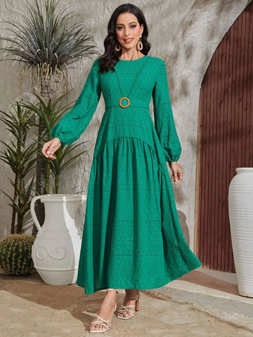 Lantern Sleeve Ruffle Hem Dress