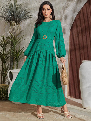 Lantern Sleeve Ruffle Hem Dress