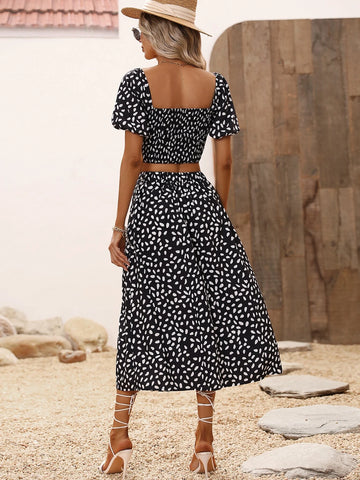Dalmatian Print Crop Top & Split Thigh Skirt