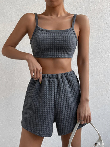 EZwear Solid Crop Cami Top & Shorts