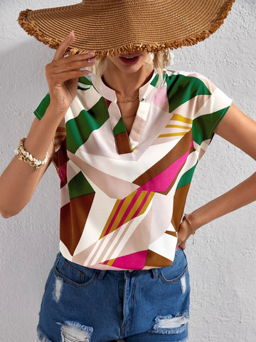 VCAY Geo Print Batwing Sleeve Blouse