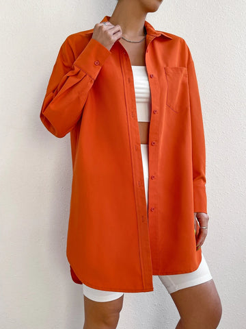 EZwear Drop Shoulder Pocket Patched Shirt