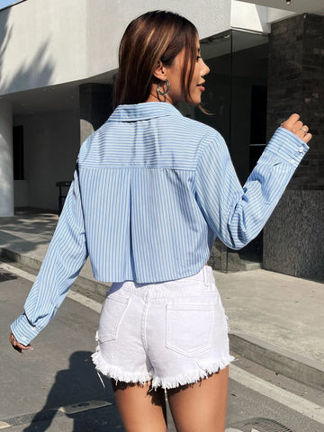 EZwear Striped Drop Shoulder Crop Shirt