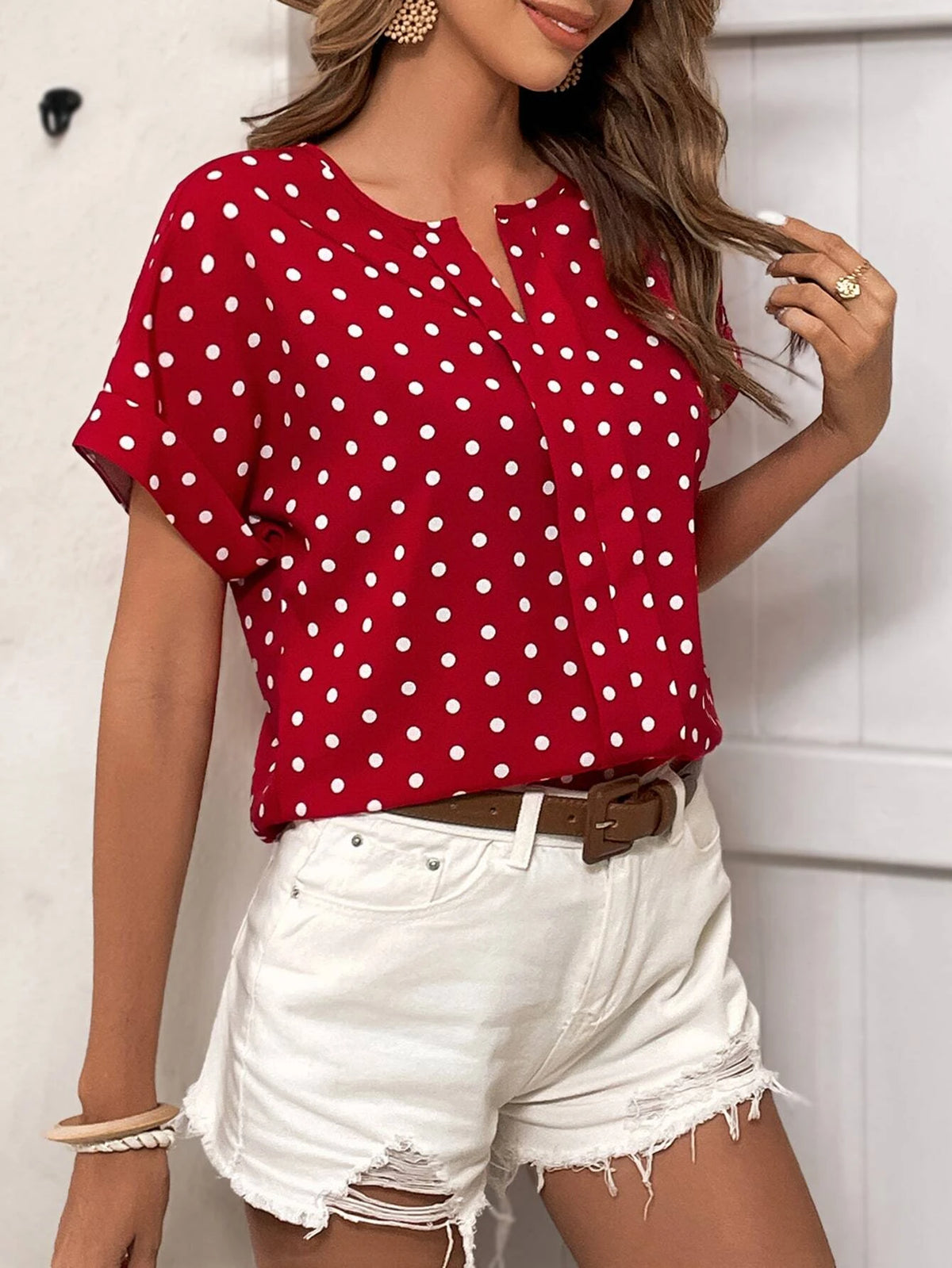 EMERY ROSE Polka Dot Batwing Sleeve Blouse