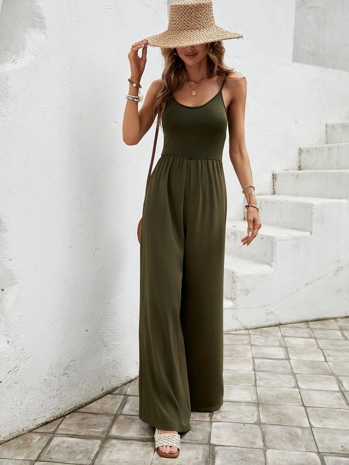 EMERY ROSE Solid Wide Leg Cami Jumpsuit