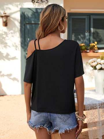 EMERY ROSE Asymmetrical Neck Batwing Sleeve Tee